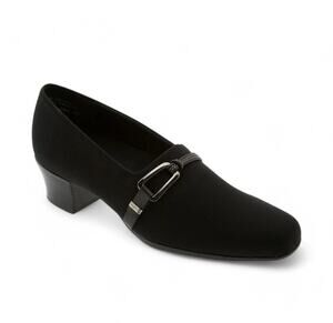 Murano Cindi Block Heel Pump Stretch Fabric Buckle Detail Black Womens Size 9M